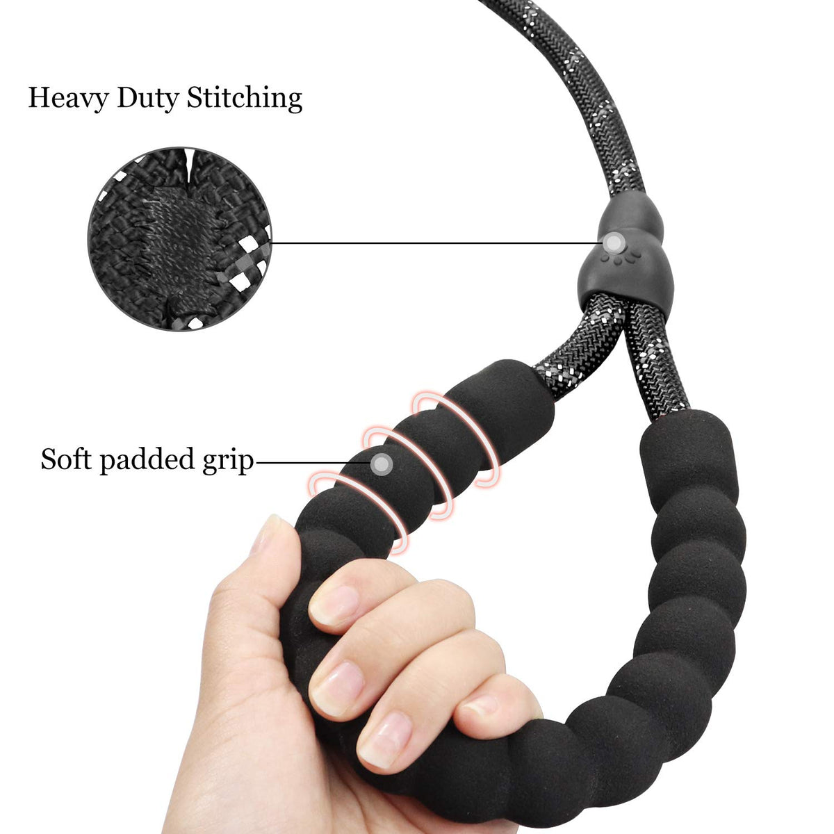 Qpets Dog Leash for Walking and Training with Double Lock Buckle 5.58 ft Nylon Rope | Reflective Grip
