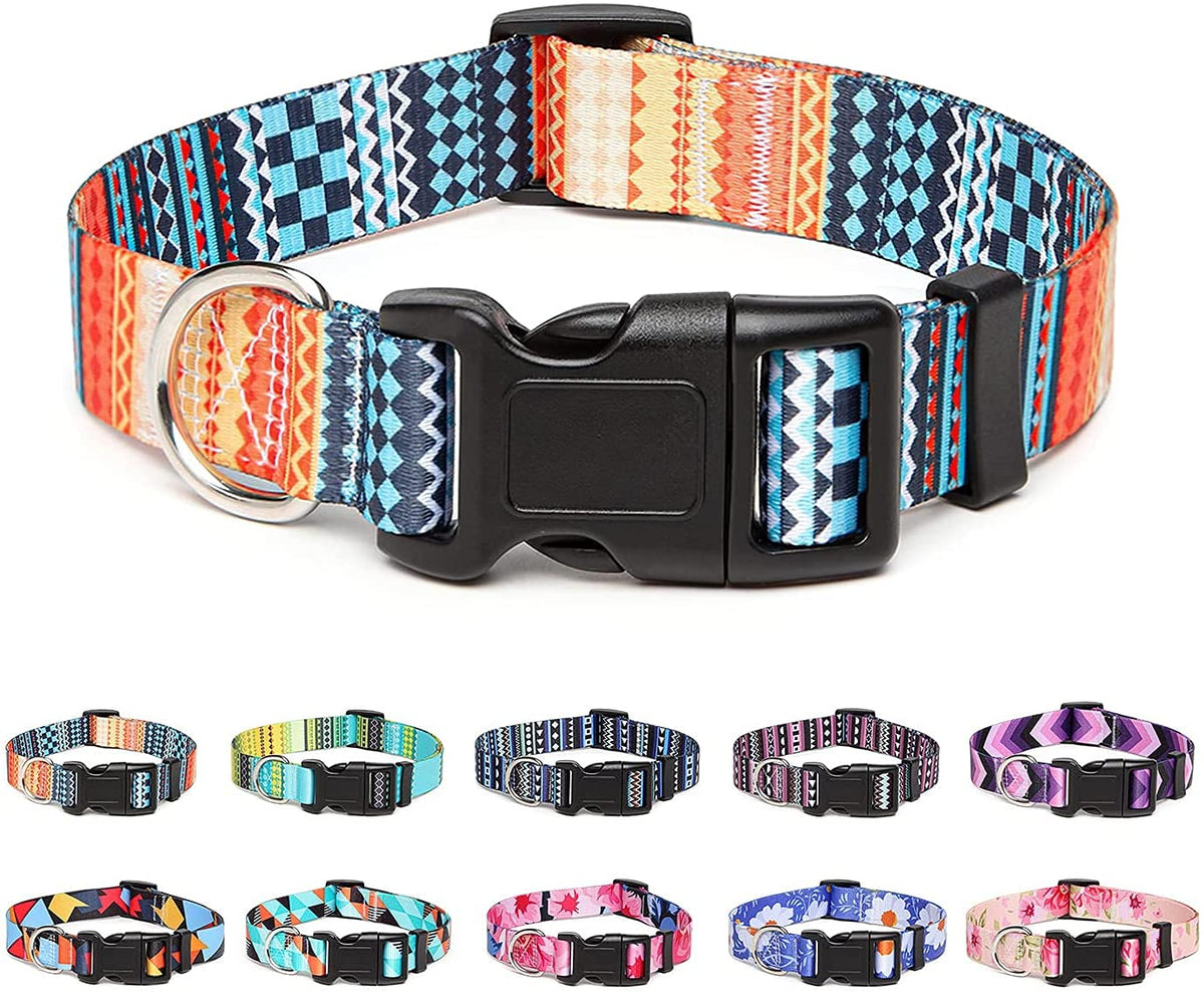Qpets Dog Collar for Daily Use with Quick Release Buckle & D-Ring 40–60 cm | Nylon Bohemia Style