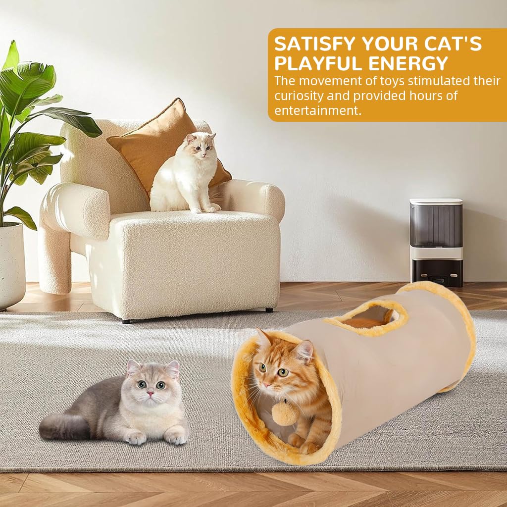 Qpets Cat Play Tunnel for Hiding and Exercise with 25cm Top Opening | Collapsible Plush 50cm Cave