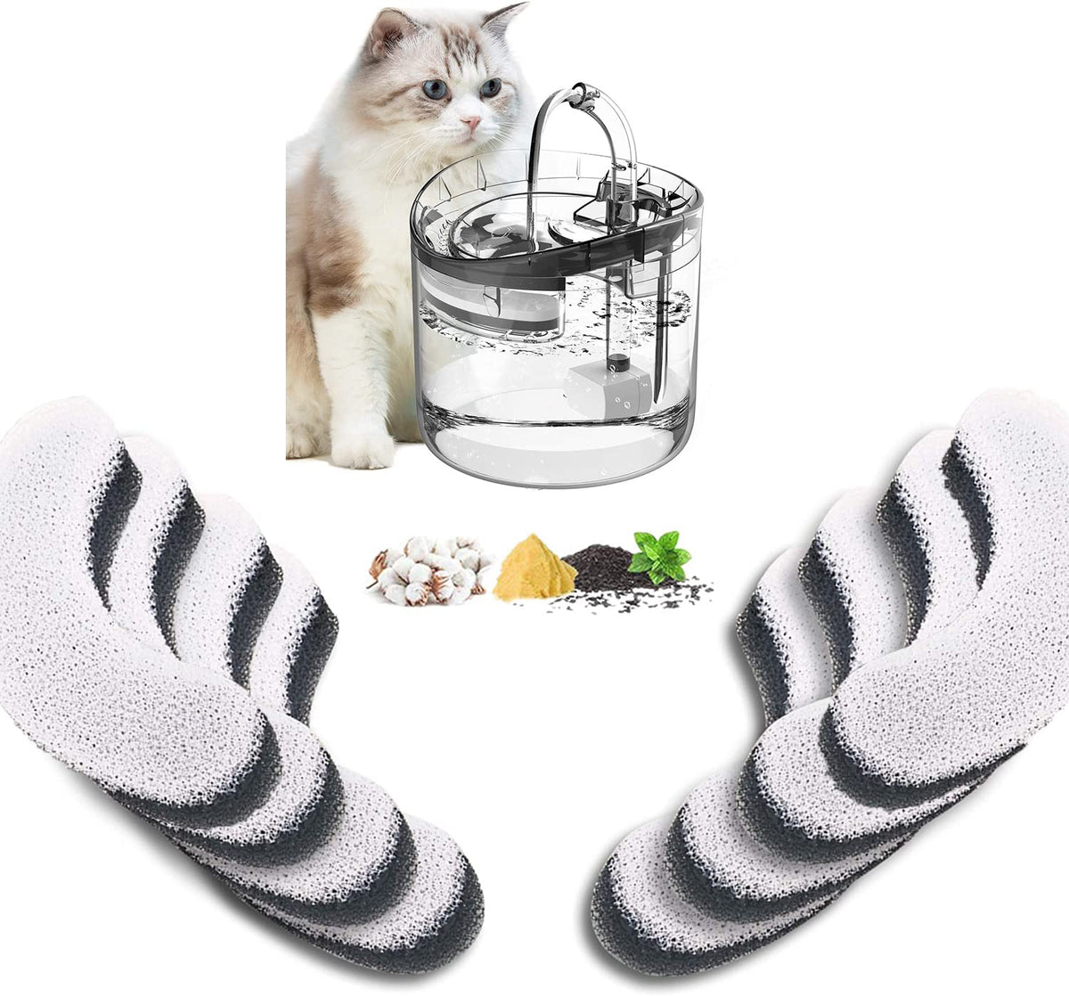 Qpets Cat Water Fountain Filter Replacement for 61 oz 1.8 L Fountain with Triple Filtration System | 16 Pack Activated Carbon Filters