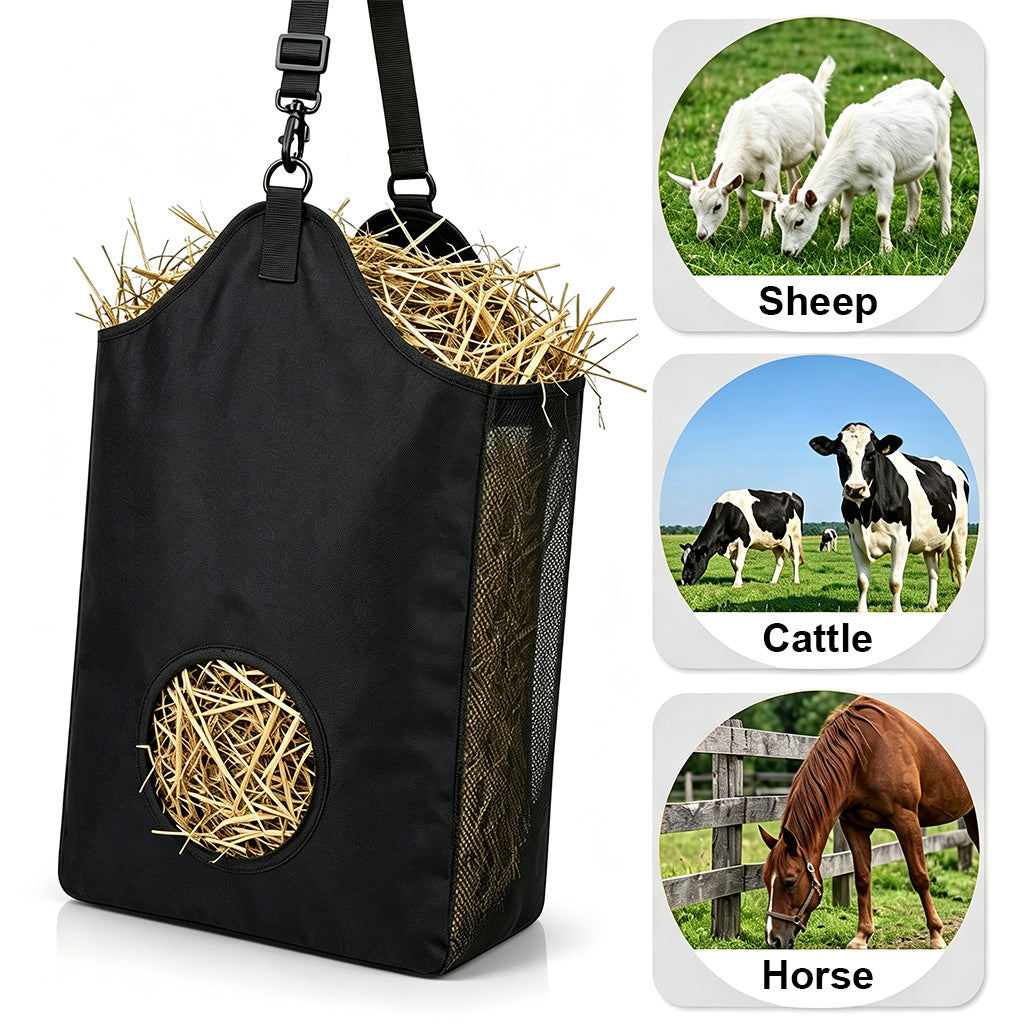 Qpets Slow Feed Hay Bag Hanging Feeder with Adjustable Strap and 600D Oxford Fabric