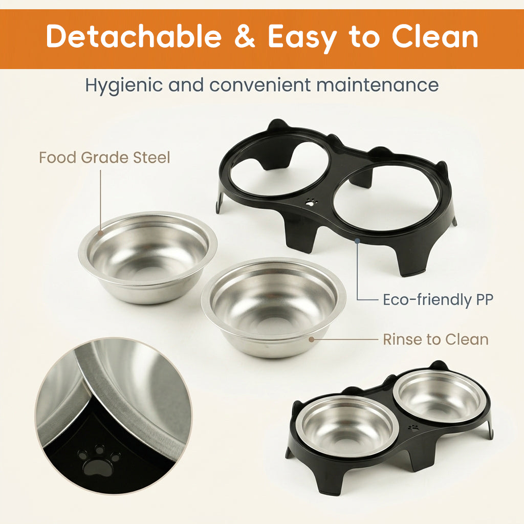 Qpets 2-Pack Stainless Steel and PP Pet Bowls with Weighted Anti-Tip Bases for Cats and Dogs