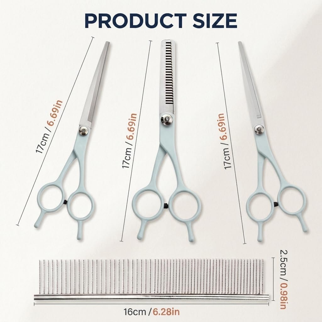 Qpets Pet Grooming Scissors Kit, 3 Stainless Steel Scissors with Comb and Storage Bag