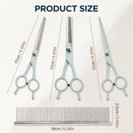 Qpets Pet Grooming Scissors Kit, 3 Stainless Steel Scissors with Comb and Storage Bag