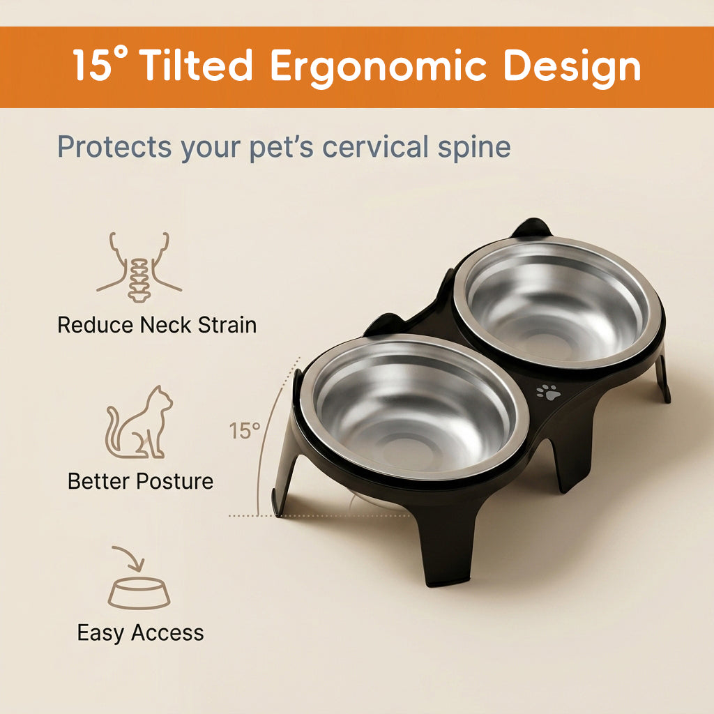 Qpets 2-Pack Stainless Steel and PP Pet Bowls with Weighted Anti-Tip Bases for Cats and Dogs
