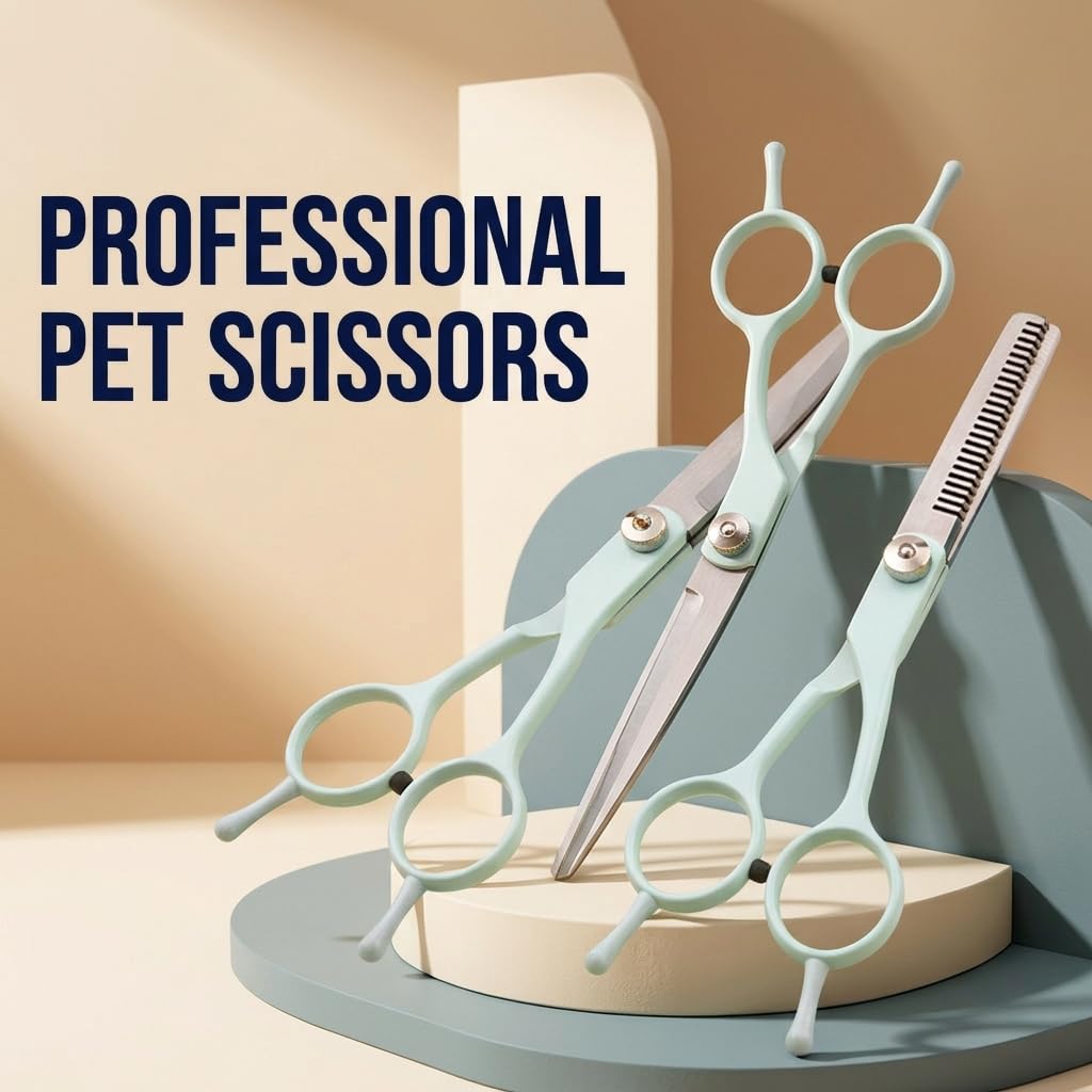 Qpets Pet Grooming Scissors Kit, 3 Stainless Steel Scissors with Comb and Storage Bag