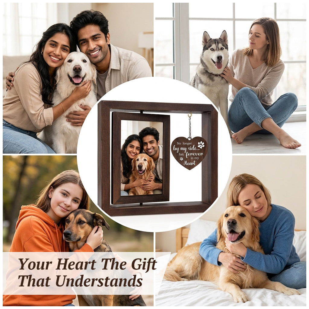 Qpets Rotating Pet Photo Frame – Double-Sided Wooden Display