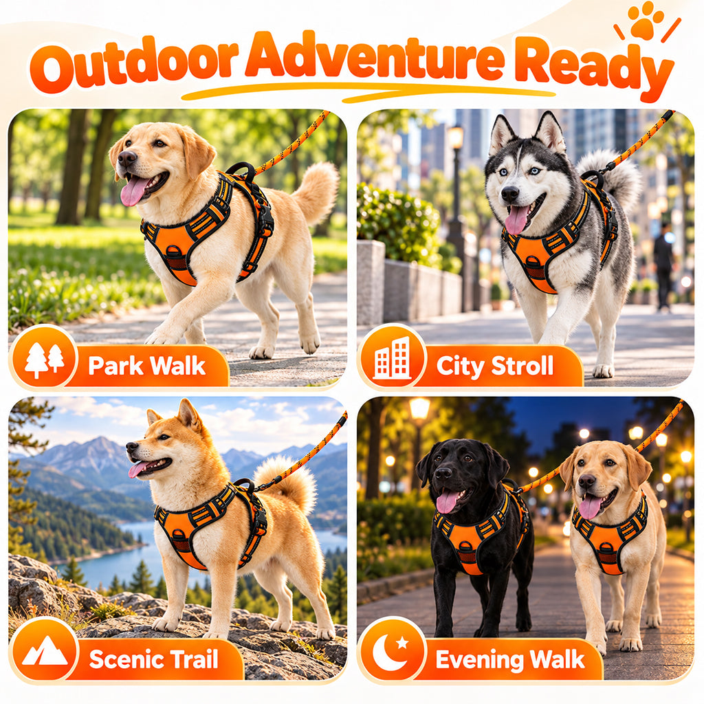 Qpets Size L Dog Harness with Adjustable Chest Fit, Reflective Strips and 1.5 m Leash