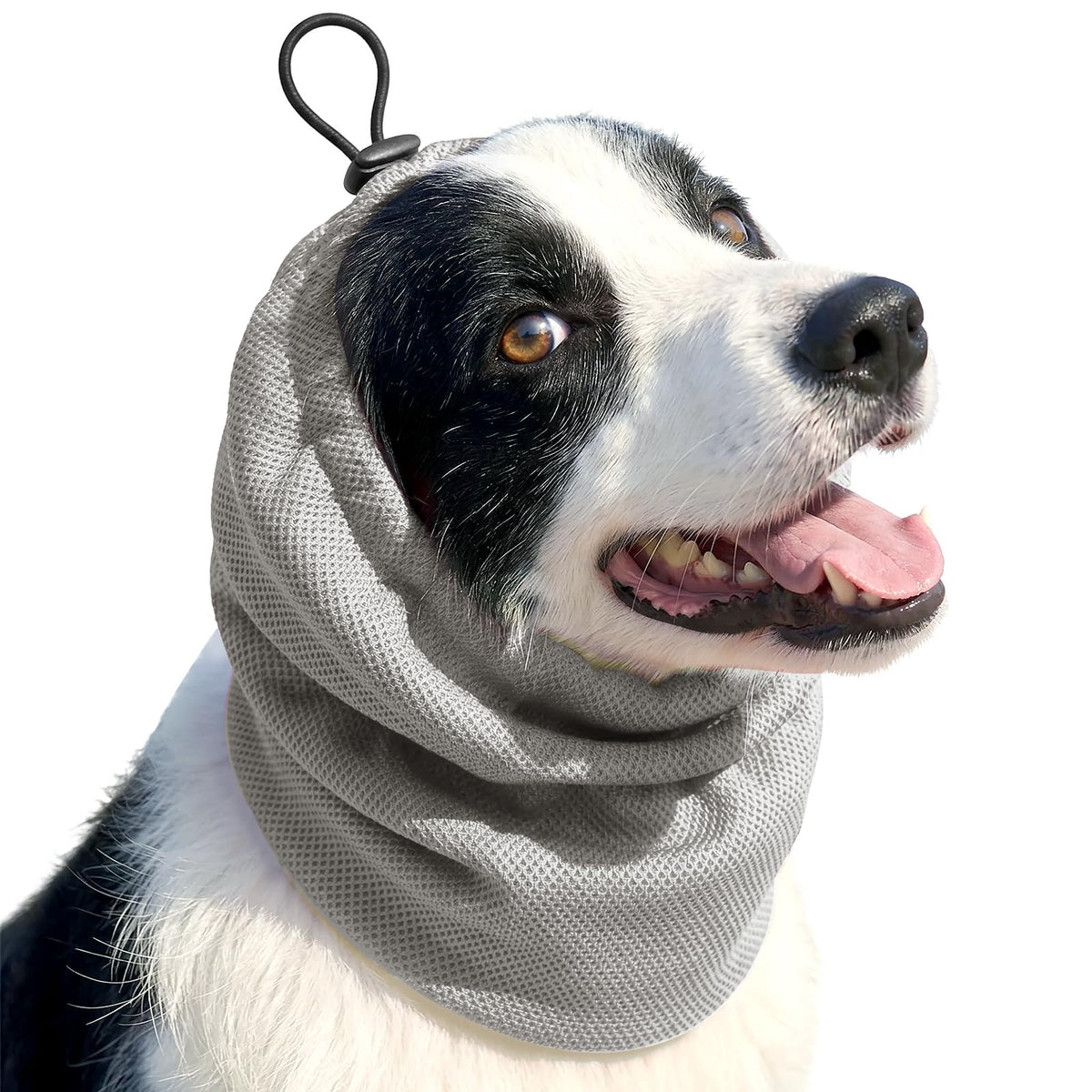 Qpets® Dog Cooling Snood Headwrap Adjustable Breathable Polyester Neck Gaiter, Lightweight Cooling Wrap with Drawstring, Calming Anxiety Ear Cover for Grooming, Travel & Hot Weather Protection-M
