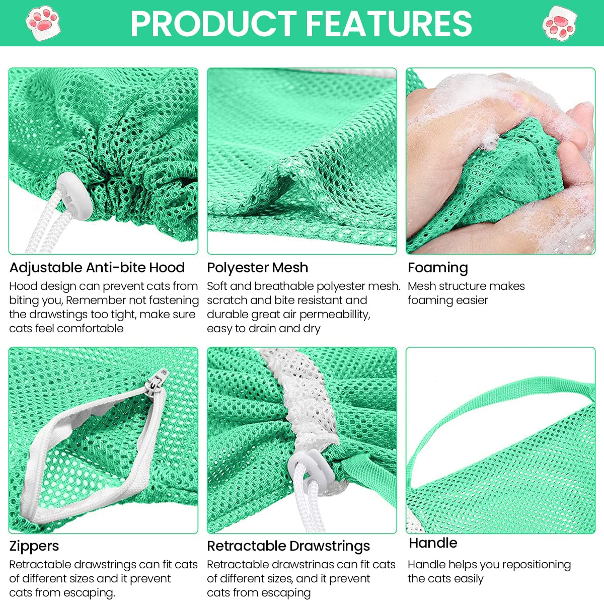 23*16*14 Inch Cat Bathing Bag Anti-Scratch Cat Grooming Mesh Bag for Bathing, Nail Trimming, Medicine Taking, Injection, Adjustable Multifunctional Breathable Restraint Shower Bags(Green)