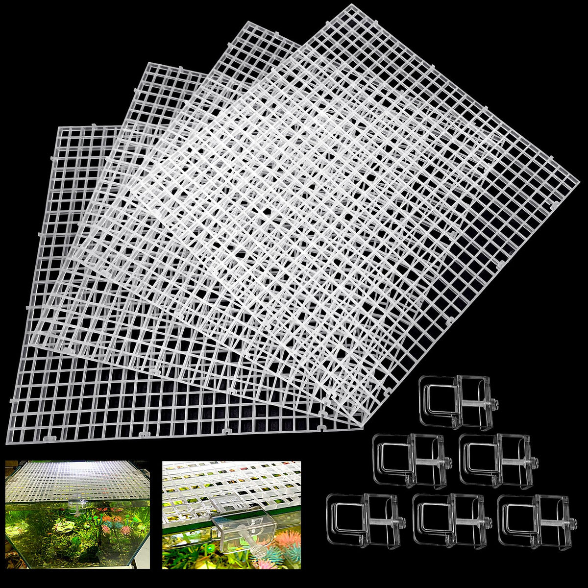 Qpets® Aquarium Lid Hood Fish Tank Cover Plastic Grid Panel with Clips for Terrarium and Aquarium Use