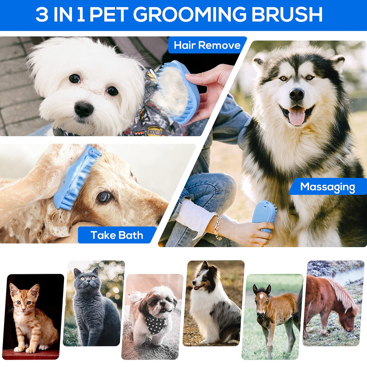 Dog Brush for Bathing, Pet Massage Brush Puppy Grooming Brush Soft Bathing and Shedding for Dogs and Cats, Dog Bath Brush Cat Cleaning Brush Pet Comb