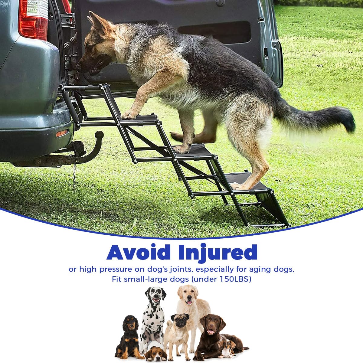 Qpets Foldable Dog Stairs for Car Trunk with Stainless Steel Frame and Non Slip Oxford Fabric