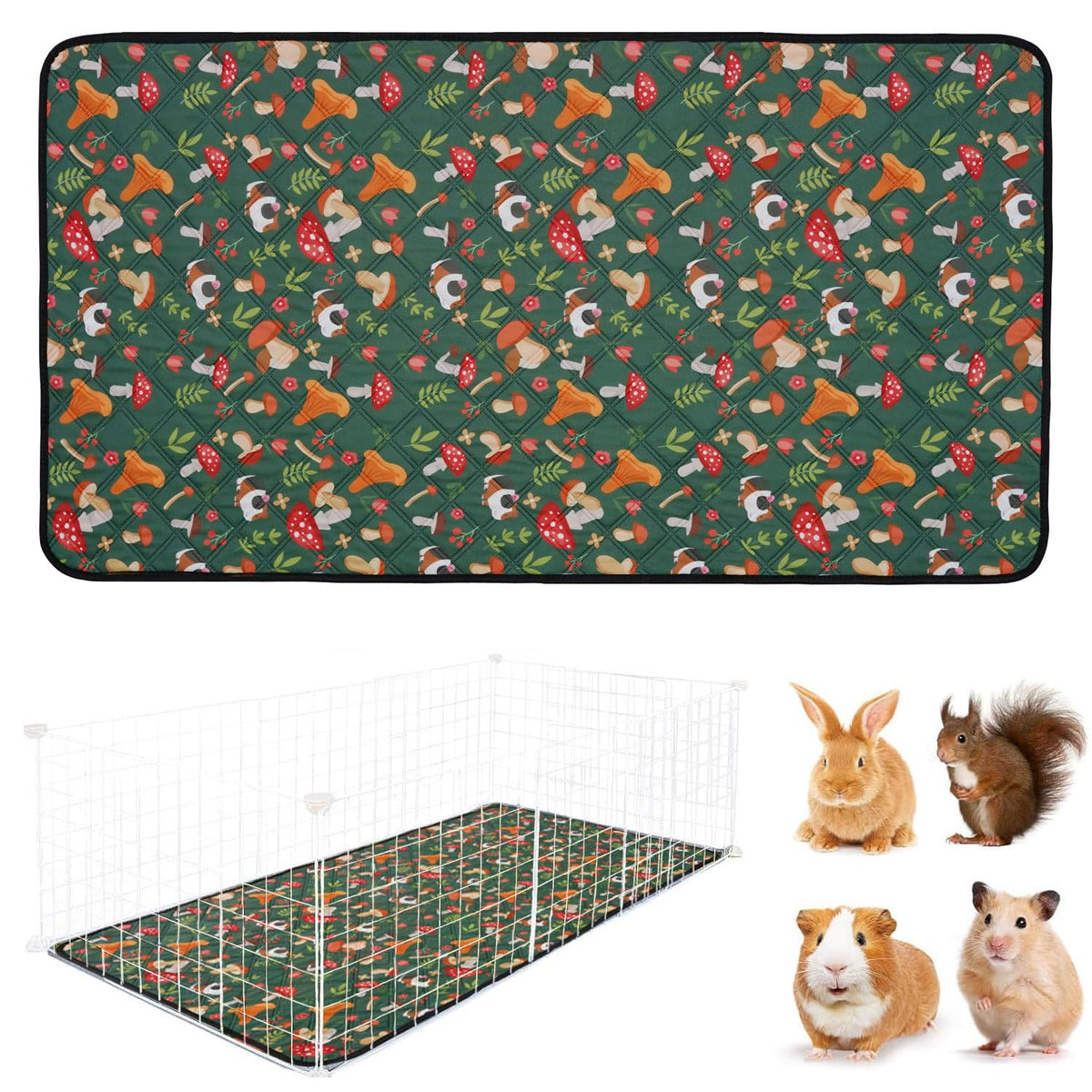Qpets® 1 Pack Guinea Pig Bedding, Washable Guinea Pig Cage Liner Reusable Guineas Pigs Mat Waterproof Guineas Pigs Bedding for Cage, Super Absorbant Pee Pads for Small Animals-Dark Green