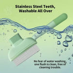 Qpets Flea and Tick Comb for Cats and Dogs with Dual‑Sided Stainless Steel Teeth | Self‑Cleaning Brush for Shedding and Healthy Coat