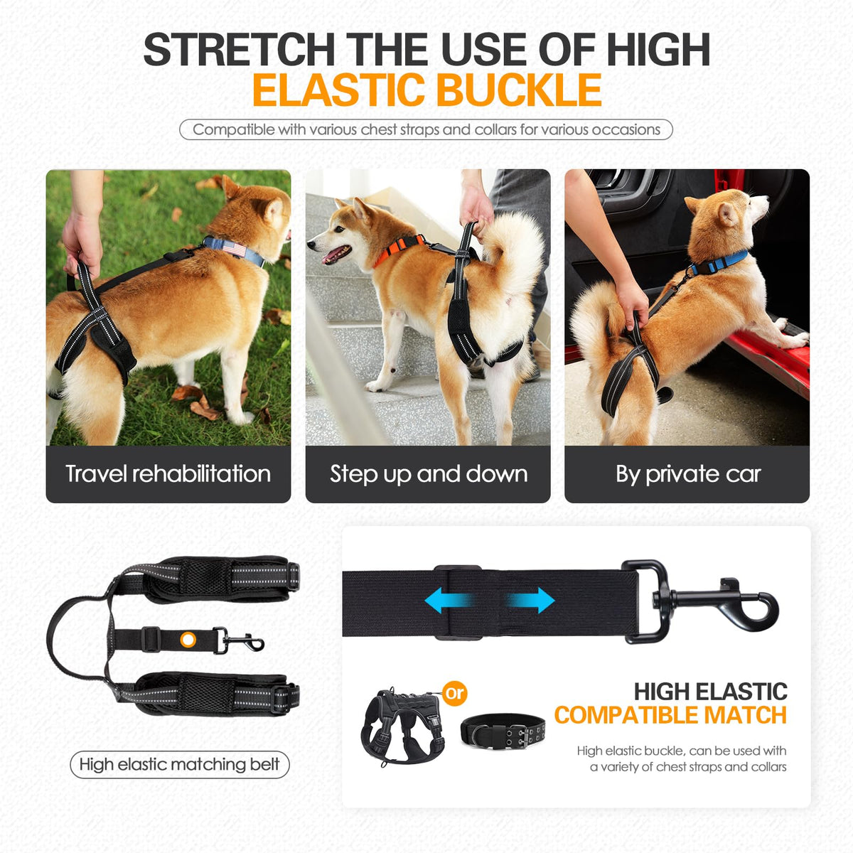 Qpets® Dog Lift Harness, Dog Harness for Dog Rear Legs Walking Support, Adjustable Walking Assistant Harness with Quick Release Buckle for Aging Dog/Disabled/Injured Dog (Weight: 30-45kg)