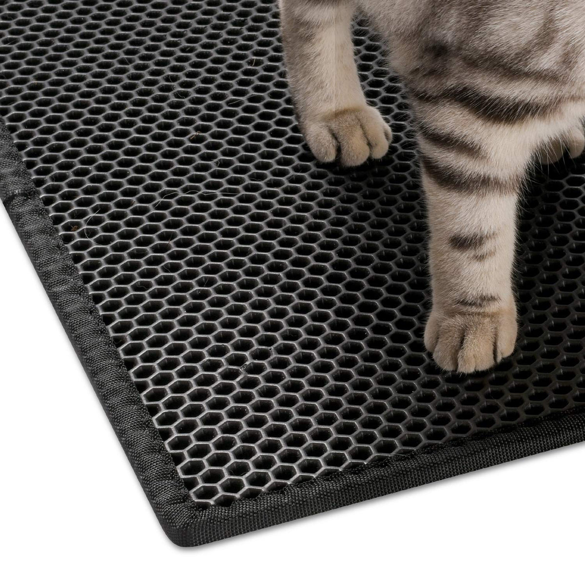 Qpets Cat Litter Mat for Litter Box with Double Layer Honeycomb Design 45×60 cm Black Eva