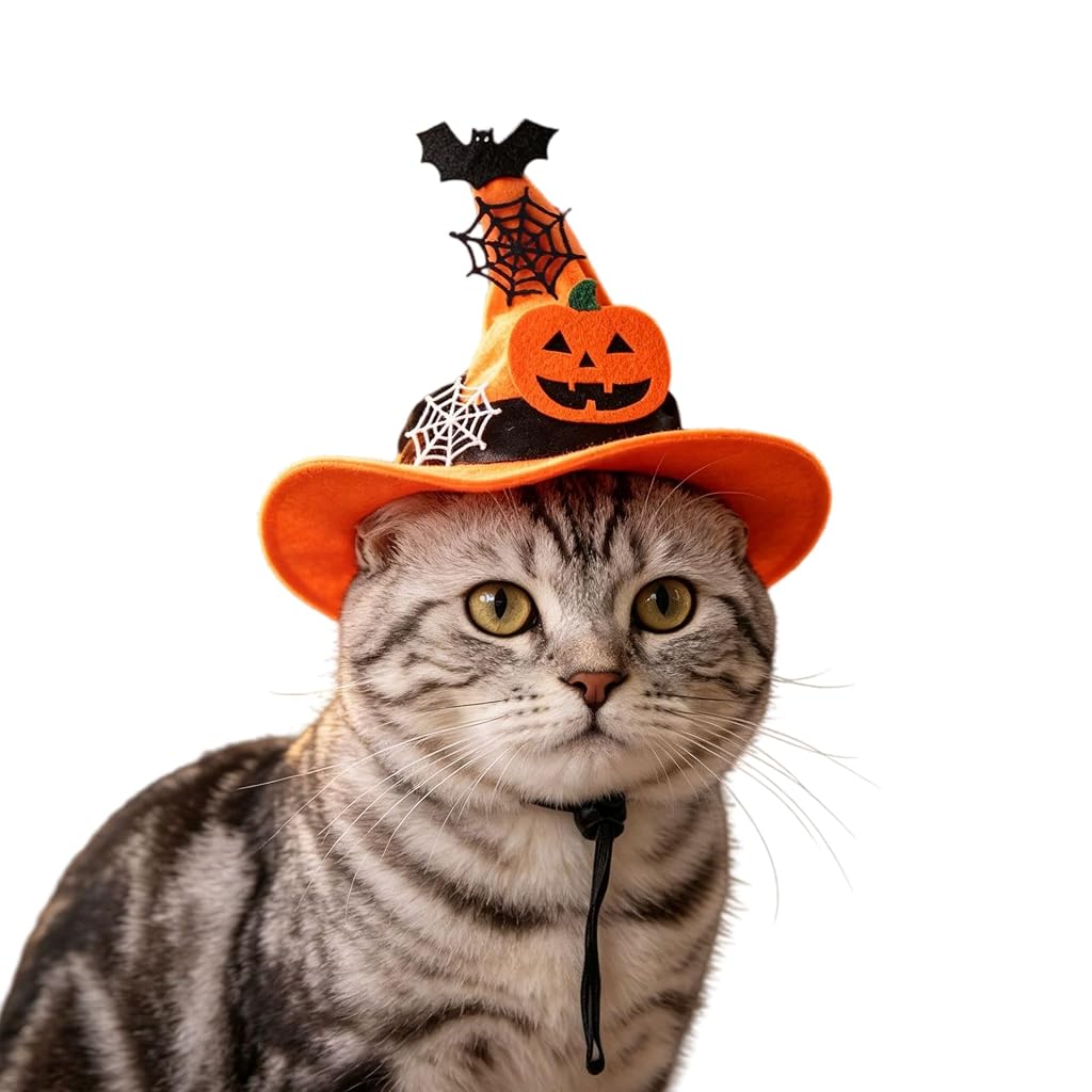Qpets Adjustable Halloween Witch Hat for Cats and Small Dogs with Soft Cloth and Lace Details