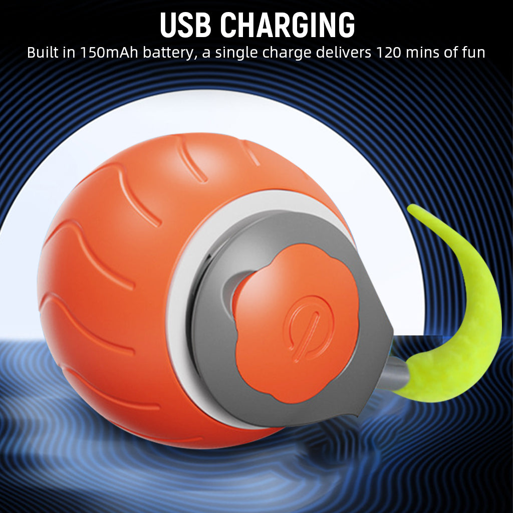Qpets® Smart Cat Toy Ball, Electric Self Roller Ball Cat Toywith Rat Tail, Fun Cat Speedy Ball Toy with 2 Modes Cordless Chasing Ball Toy Food Grade Silicone Cat Toy Teasing Ball - USB Rechargeable