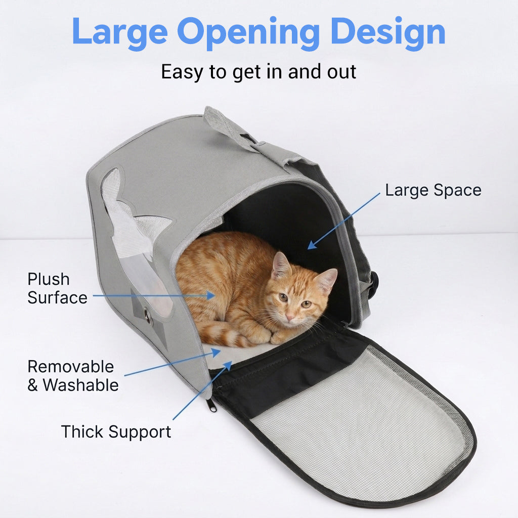Qpets Foldable Pet Backpack Carrier with Breathable Mesh and Transparent Panels for Cats and Small Dogs