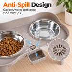 Qpets Elevated Dog Bowl Stand, Size L, Two Stainless Steel Bowls, Drip Tray and Non-Slip Base