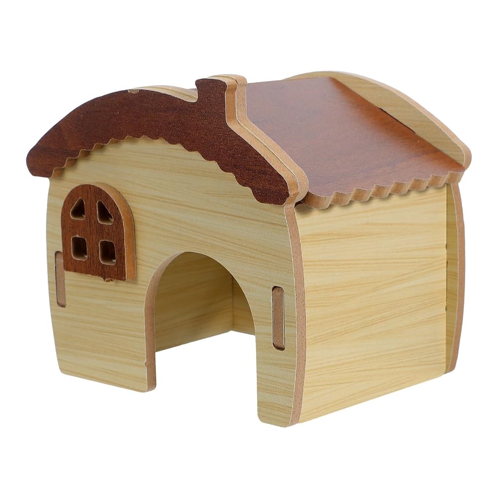 Qpets Wooden Hamster House with Natural Wood, Enclosed Hideout and Tool-Free Assembly