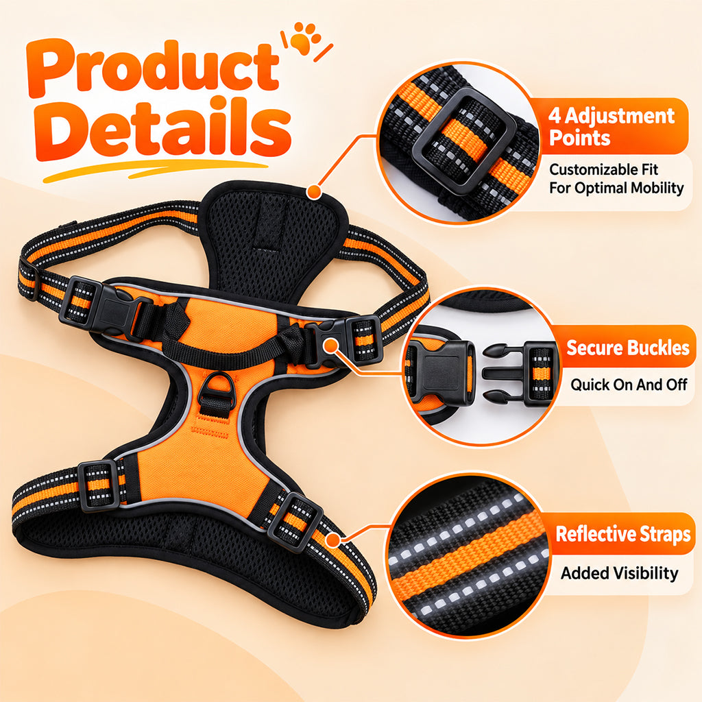 Qpets Size L Dog Harness with Adjustable Chest Fit, Reflective Strips and 1.5 m Leash