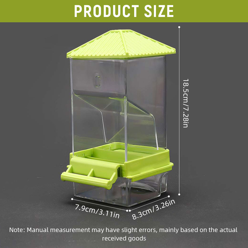 Qpets® Parrot Feeder, Bird Feeder for Cage, Transparent Bird Food Box No Jam Automatic Food Feeder with Perch & Bottom Removable Catching Tray - 7.9x8.3x18.5CM