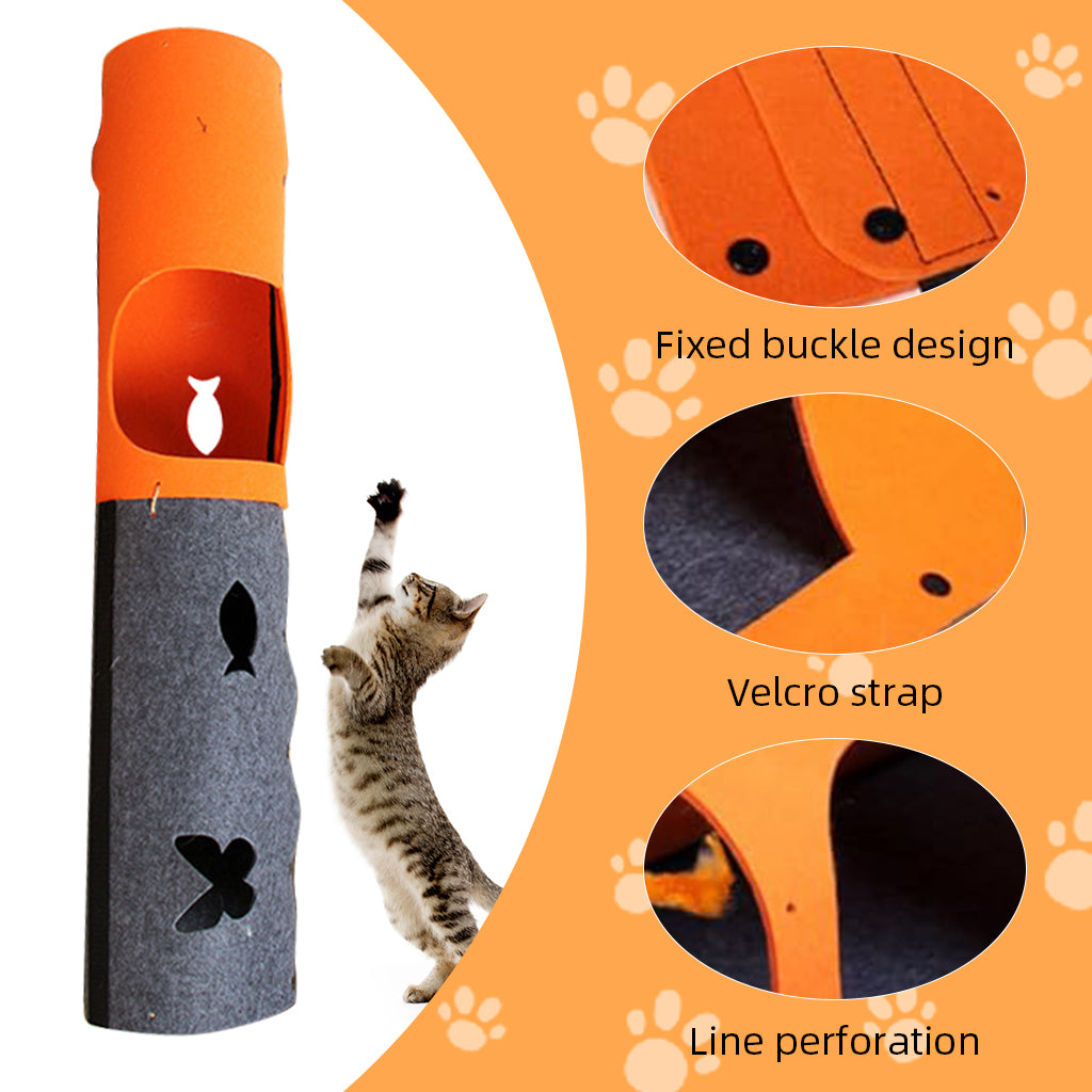 Qpets® Felt Cat Tunnel Cat Toy Set of 2 Pieces Freely Assemble Felt Transformable Cat Tunnel Cut Out Felt Hide Cave, 52x70cm Per One
