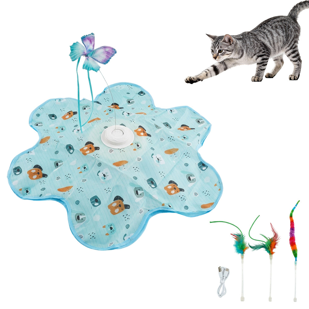 Qpets Rechargeable Interactive Cat Game with LED, Moving Feathers and Adjustable Speed Modes