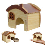 Qpets Wooden Hamster House with Natural Wood, Enclosed Hideout and Tool-Free Assembly