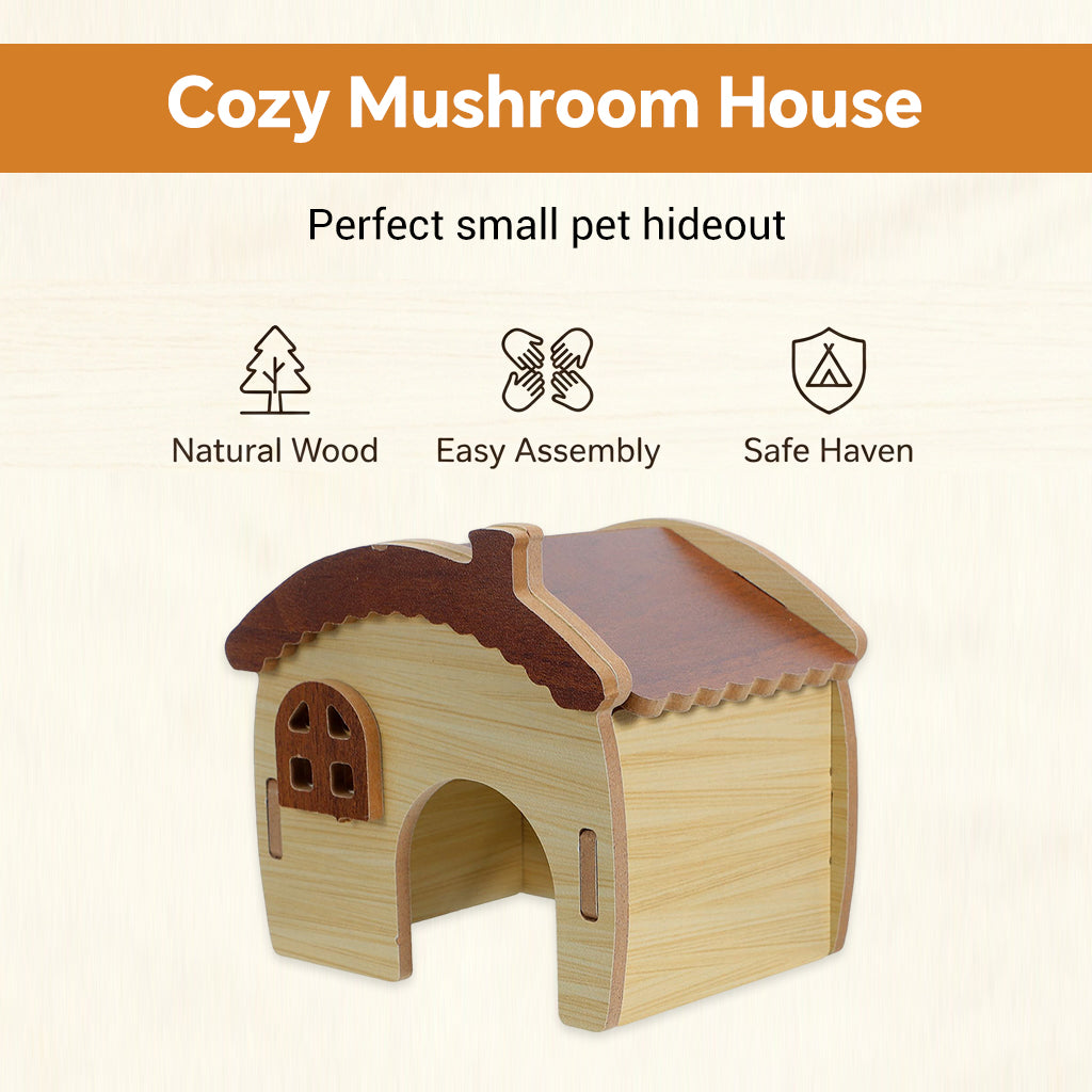 Qpets Wooden Hamster House with Natural Wood, Enclosed Hideout and Tool-Free Assembly