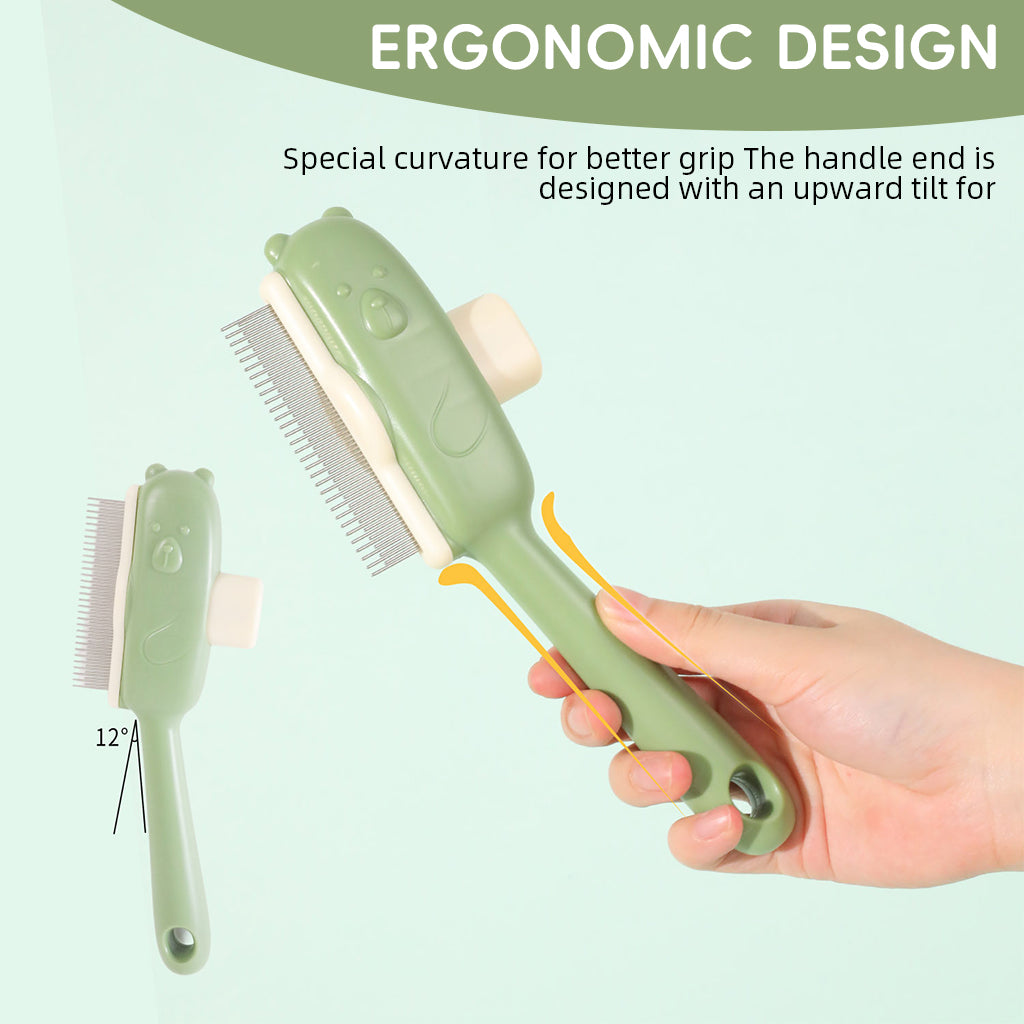 Qpets® Self-Cleaning Slicker Brush for Dogs & Cats, One-Button Hair Release Dematting Brush - Gentle Rounded Tips for Sensitive Skin, Effortless Grooming Tool for Long & Short Hair