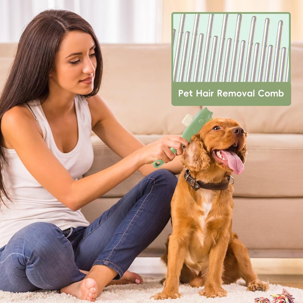 Qpets® Self-Cleaning Slicker Brush for Dogs & Cats, One-Button Hair Release Dematting Brush - Gentle Rounded Tips for Sensitive Skin, Effortless Grooming Tool for Long & Short Hair