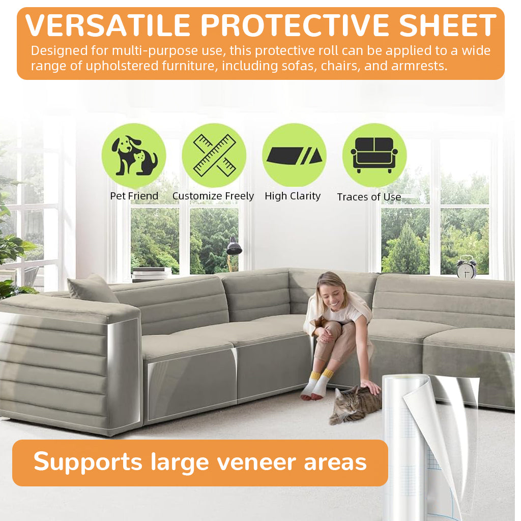 Qpets® Clear Cat Scratch Protector, Self-Adhesive PVC Furniture Guard Anti-Scratch Film for Couches, Chairs & Upholstery - 45x300cm