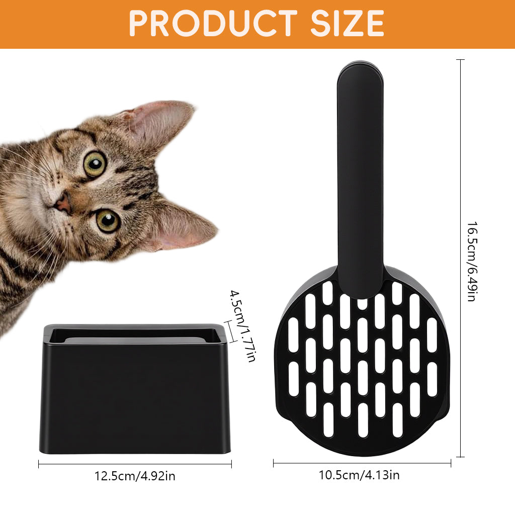 Qpets® Wall-Mountable Cat Litter Scoop, Rust-Proof Cat Litter Scoops, Space-Saving Sifting Shovel for Efficient Clump Cleaning, Perforated Shovel with Storage Case & Clump-Sifting Design Keeps Tidy