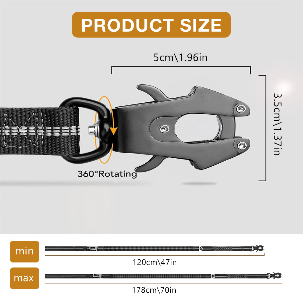 Qpets® Dog Leash, Stretchy Dog Leash with Dual Control Handles, Reflective Stitches Leash with 360 ° Swivel Clasp, Large Breeds Pet Leashes for Walking