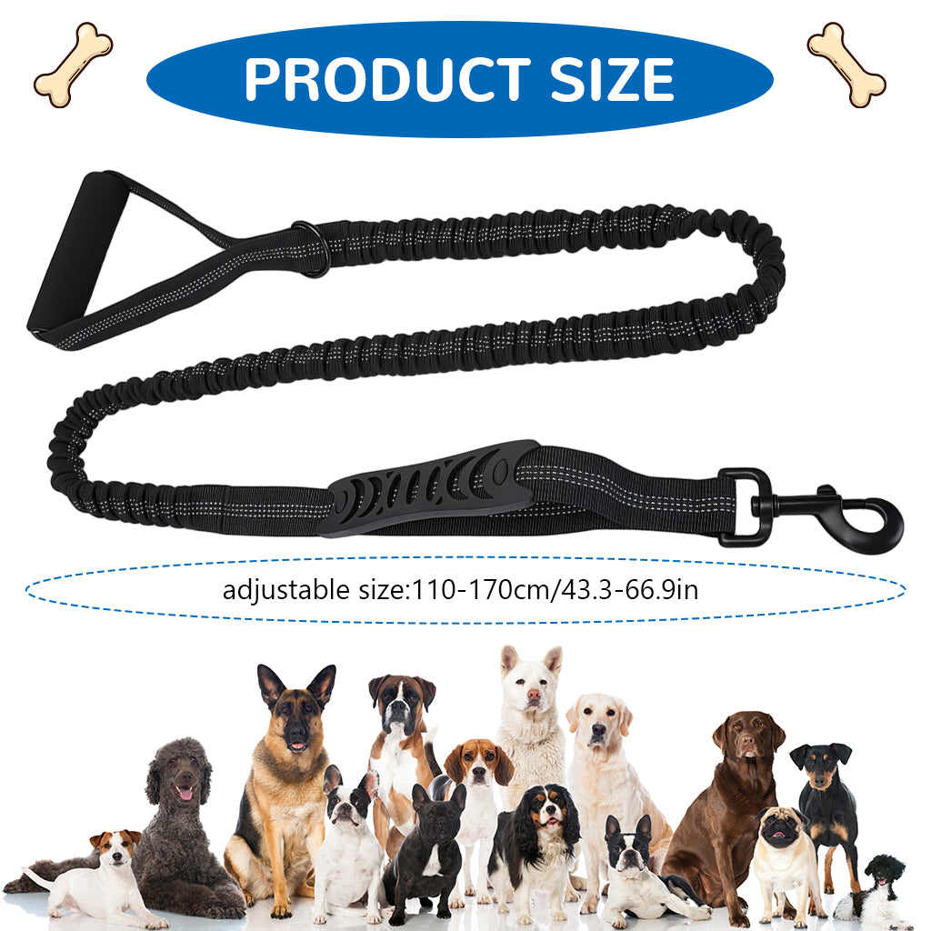 Qpets® No-Pull Dog Leash for Large Breeds - Dual Handle Shock Absorbing Lead Stops Lunging, Saves Your Arms 360° Tangle-Free with Reflective Stitching for Night Safety (Adjustable Size: 110-170cm)
