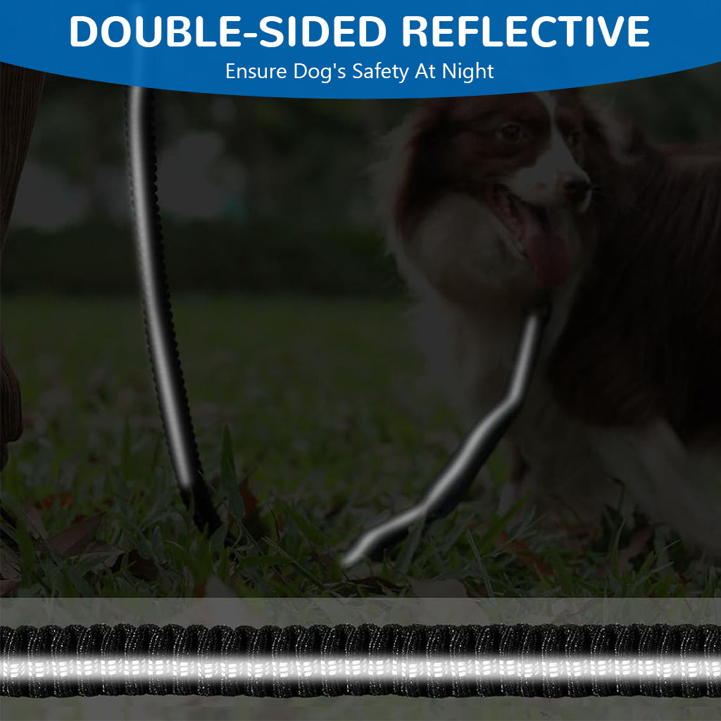 Qpets® No-Pull Dog Leash for Large Breeds - Dual Handle Shock Absorbing Lead Stops Lunging, Saves Your Arms 360° Tangle-Free with Reflective Stitching for Night Safety (Adjustable Size: 110-170cm)