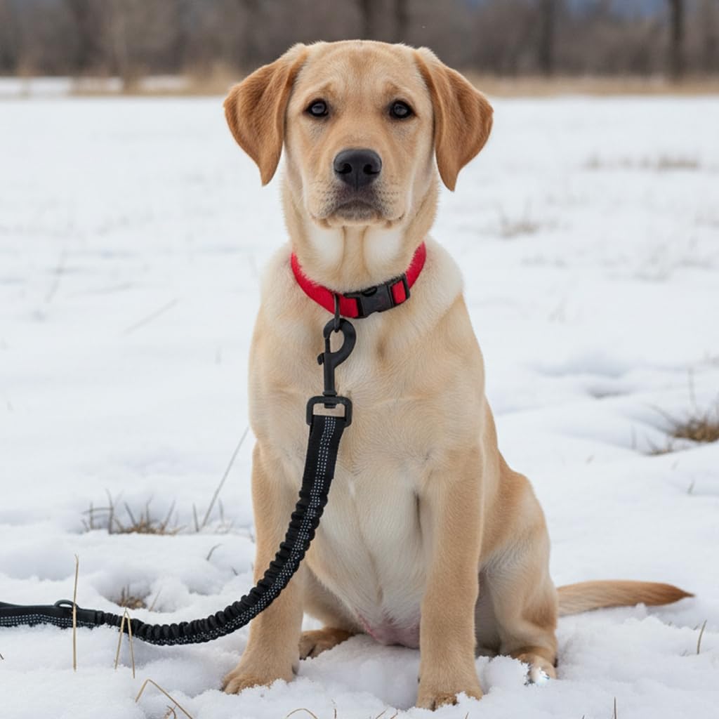 Qpets® No-Pull Dog Leash for Large Breeds - Dual Handle Shock Absorbing Lead Stops Lunging, Saves Your Arms 360° Tangle-Free with Reflective Stitching for Night Safety (Adjustable Size: 110-170cm)