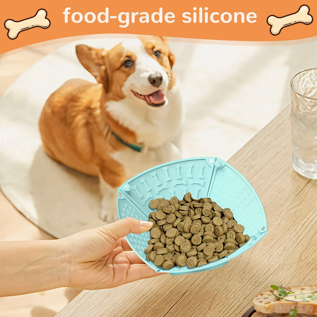 Qpets Silicone Dog Slow Feeder for Healthy Eating with 6 Maze Patterns and Folding Design
