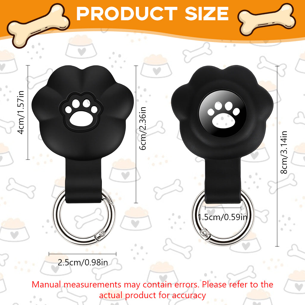 Qpets® Holder for Dogs & Cats, Silicone Waterproof Protective Case with Metal Ring Clasp - Cartoon Dog Paw Design Pet Tracker Cover, Secure Collar Accessory for Keys, Bags & Baggage