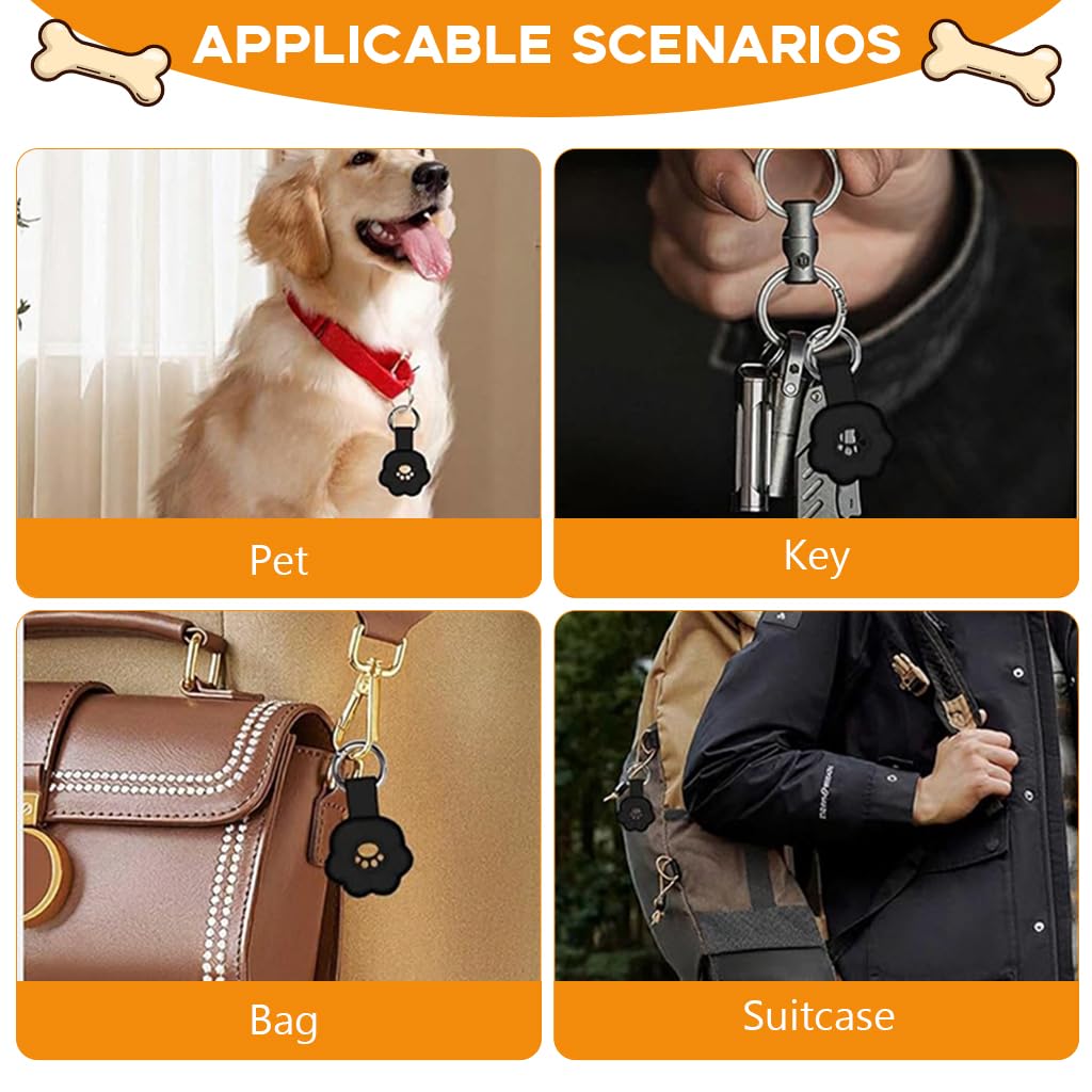 Qpets® Holder for Dogs & Cats, Silicone Waterproof Protective Case with Metal Ring Clasp - Cartoon Dog Paw Design Pet Tracker Cover, Secure Collar Accessory for Keys, Bags & Baggage