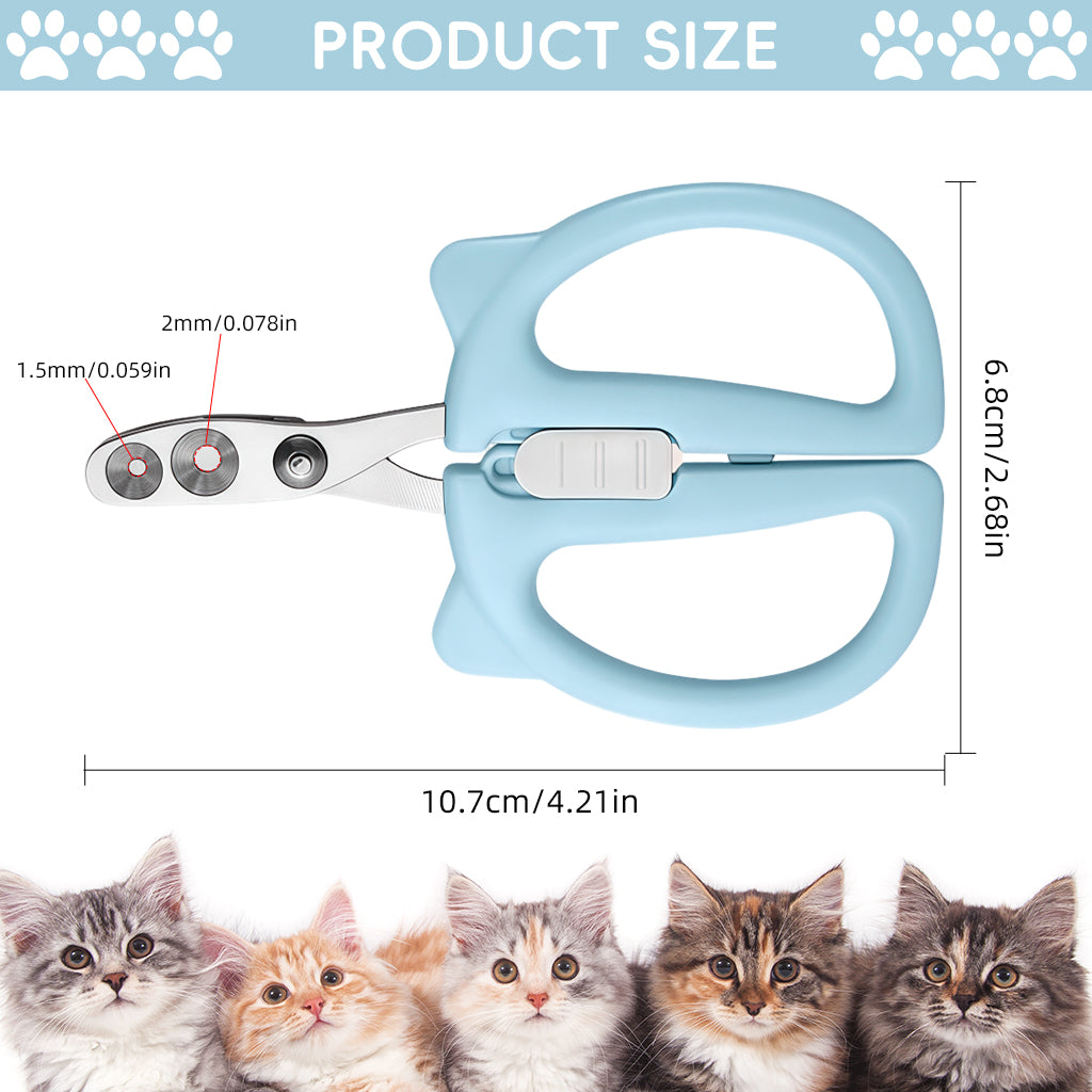 Qpets® Cat Nail Cutter, Cute Cat Clipper Bear Design, Stainless Steel Pet Nail Trimmer with 2-Size Holes & Nails File, Safe Design Prevents Over-Cutting for Cats, Kittens & Small Pets at Home