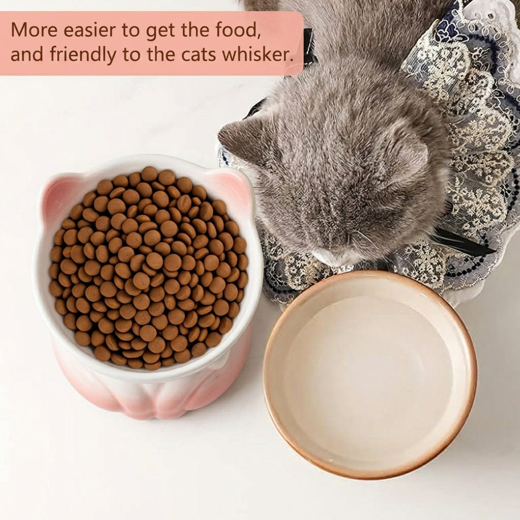 Qpets® Elevated Cat Bowl, Ceramic Pet Cat Dog Food Bowl, Non-Slip & Easy Clean & Anti-Vomit Pet Feeding Dish Aids Digestion & Reduces Neck Strain - 240ml