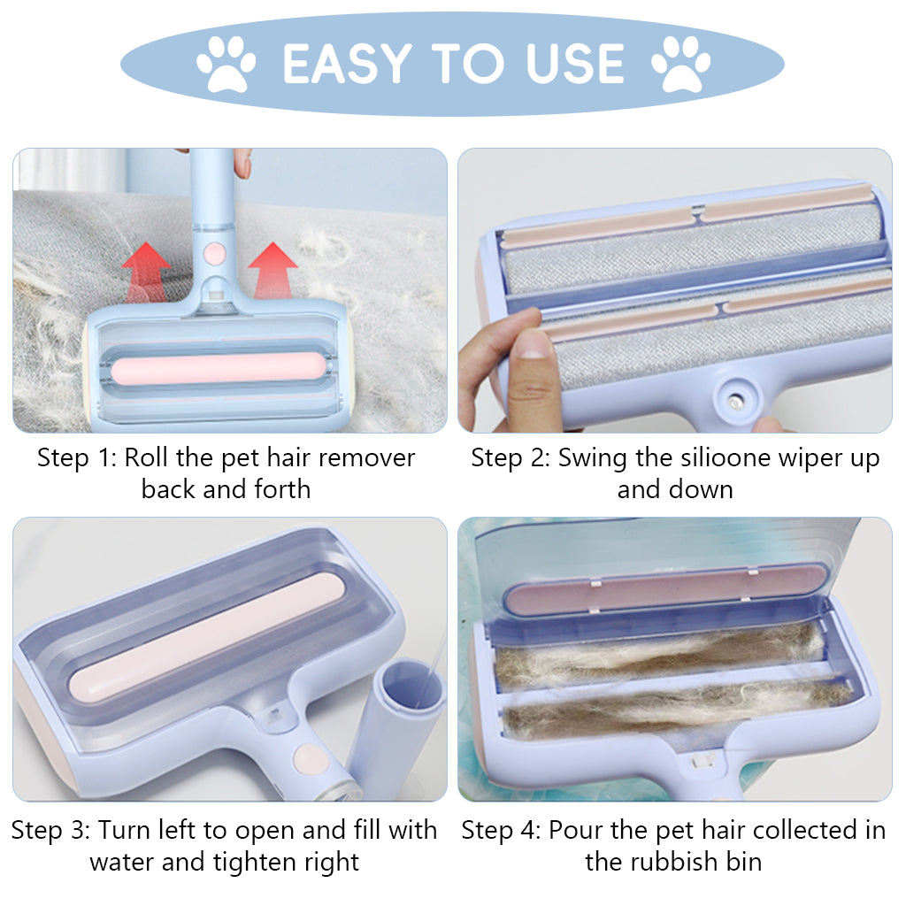 Qpets® Pet Hair Remover with Water Spray, Double Layer Reusable Lint Roller for Embedded Hair on Car Seats, Furniture & Bedding, Wet & Dry Modes, Washable & Eco Friendly