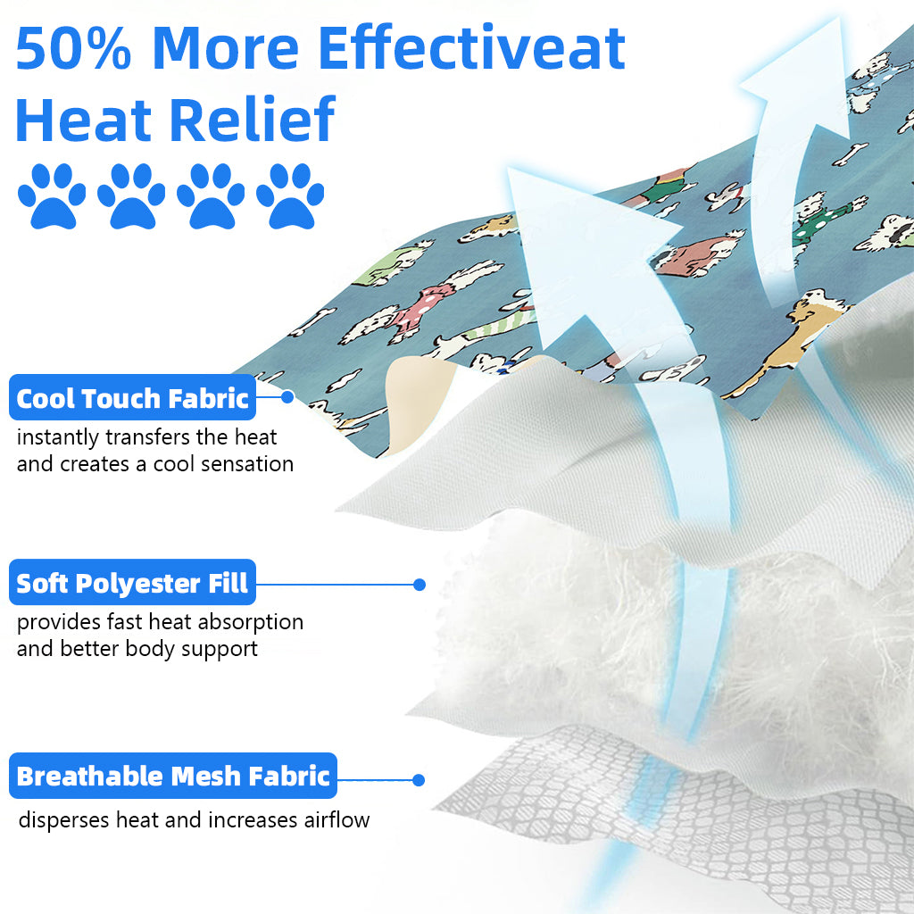 Qpets® Self-Cooling Pad for Dogs & Cats, Pressure Activated, No Water Needed Large Waterproof Mat for Heat Stroke Prevention for Stay Cool Indoor & Outdoor (90 * 65cm)