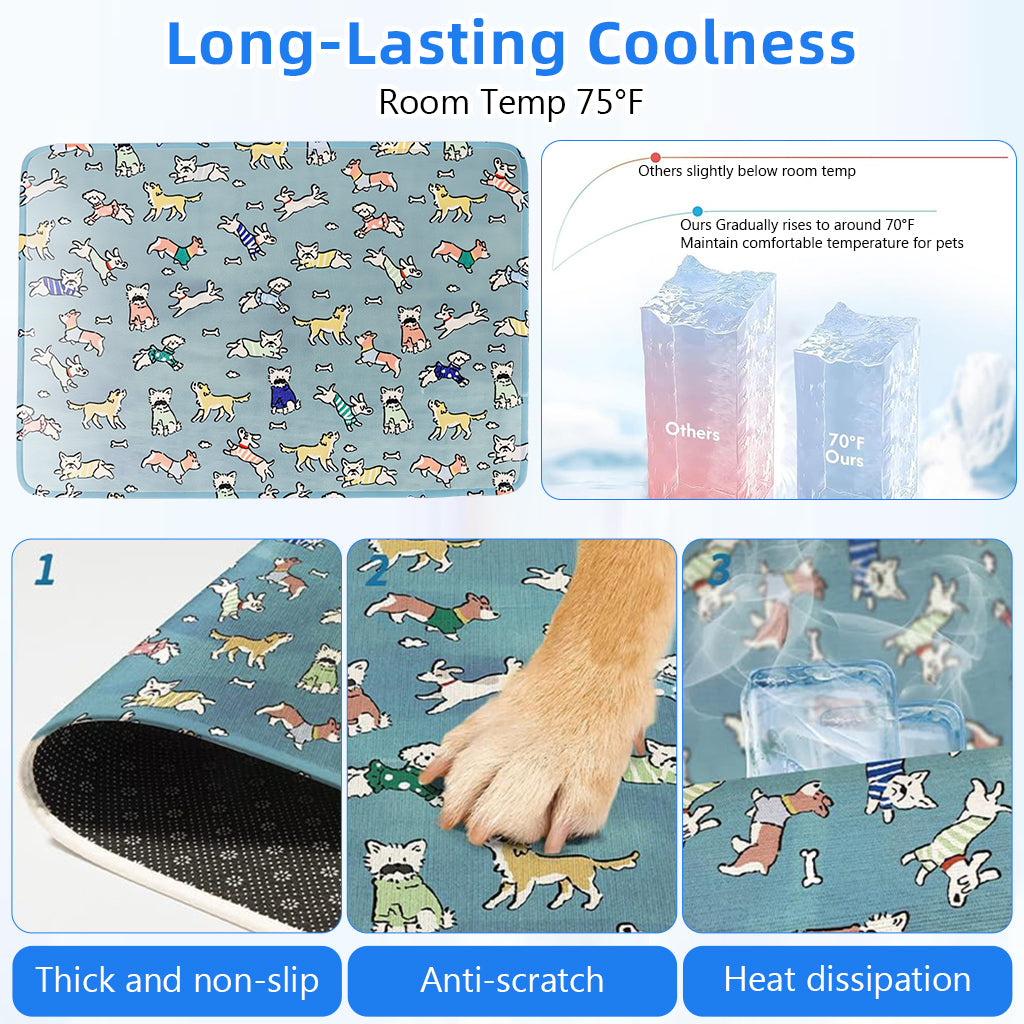 Qpets® Self-Cooling Pad for Dogs & Cats, Pressure Activated, No Water Needed Large Waterproof Mat for Heat Stroke Prevention for Stay Cool Indoor & Outdoor (90 * 65cm)