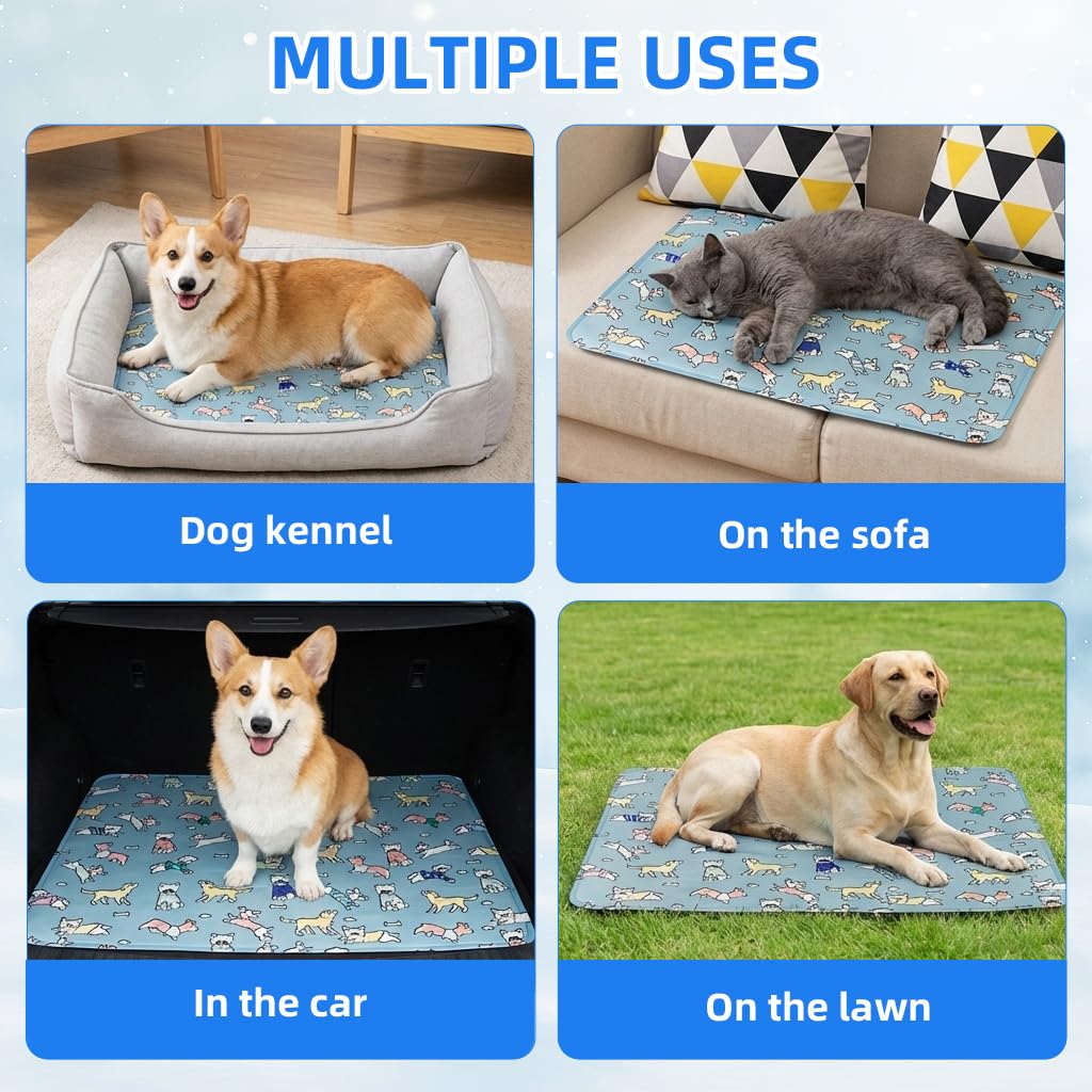 Qpets® Self-Cooling Pad for Dogs & Cats, Pressure Activated, No Water Needed Large Waterproof Mat for Heat Stroke Prevention for Stay Cool Indoor & Outdoor (90 * 65cm)