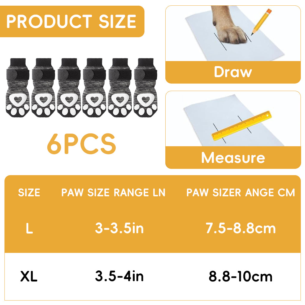 Qpets® Non-Slip Dog Socks, 6Pcs Adjustable Strap Dog Paw Socks with Hook and Loop Closure, Breathable Cotton Pet Feet Protectors for Indoor Outdoor Flooring & Post-Surgery Care (L, Paw Size 3-3.5in)